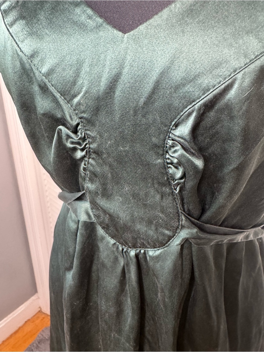 Old Navy Vintage Silk Y2K Empire Waistline Emerald Green Fairy Blouse XL - Picture 5 of 13